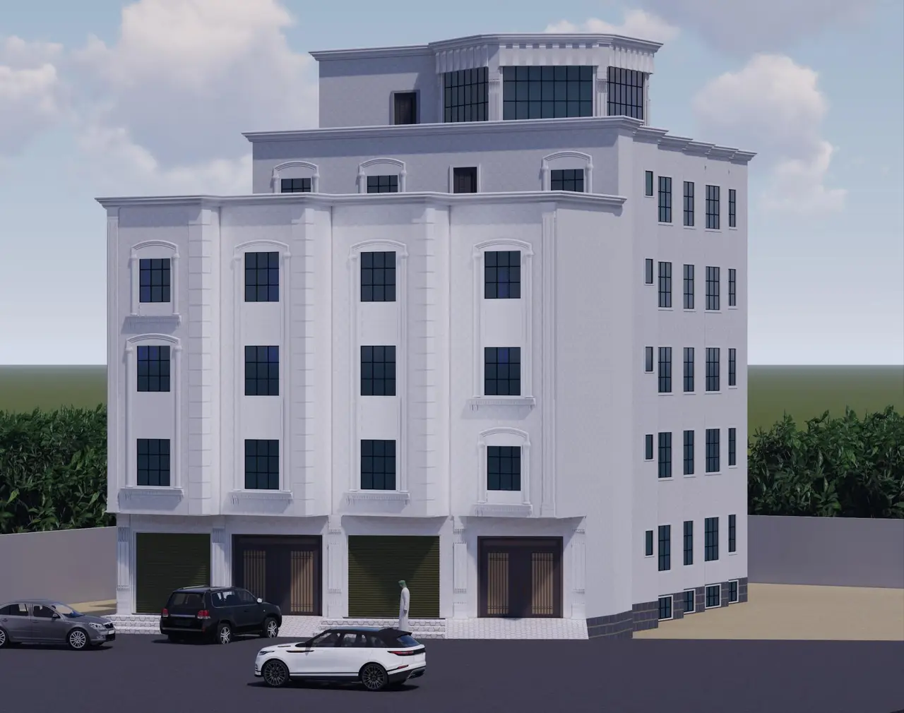 عمارة سكنية متعددة الأدوار — حجر أبيض — تصميم مكتب الفروي في صنعاء
